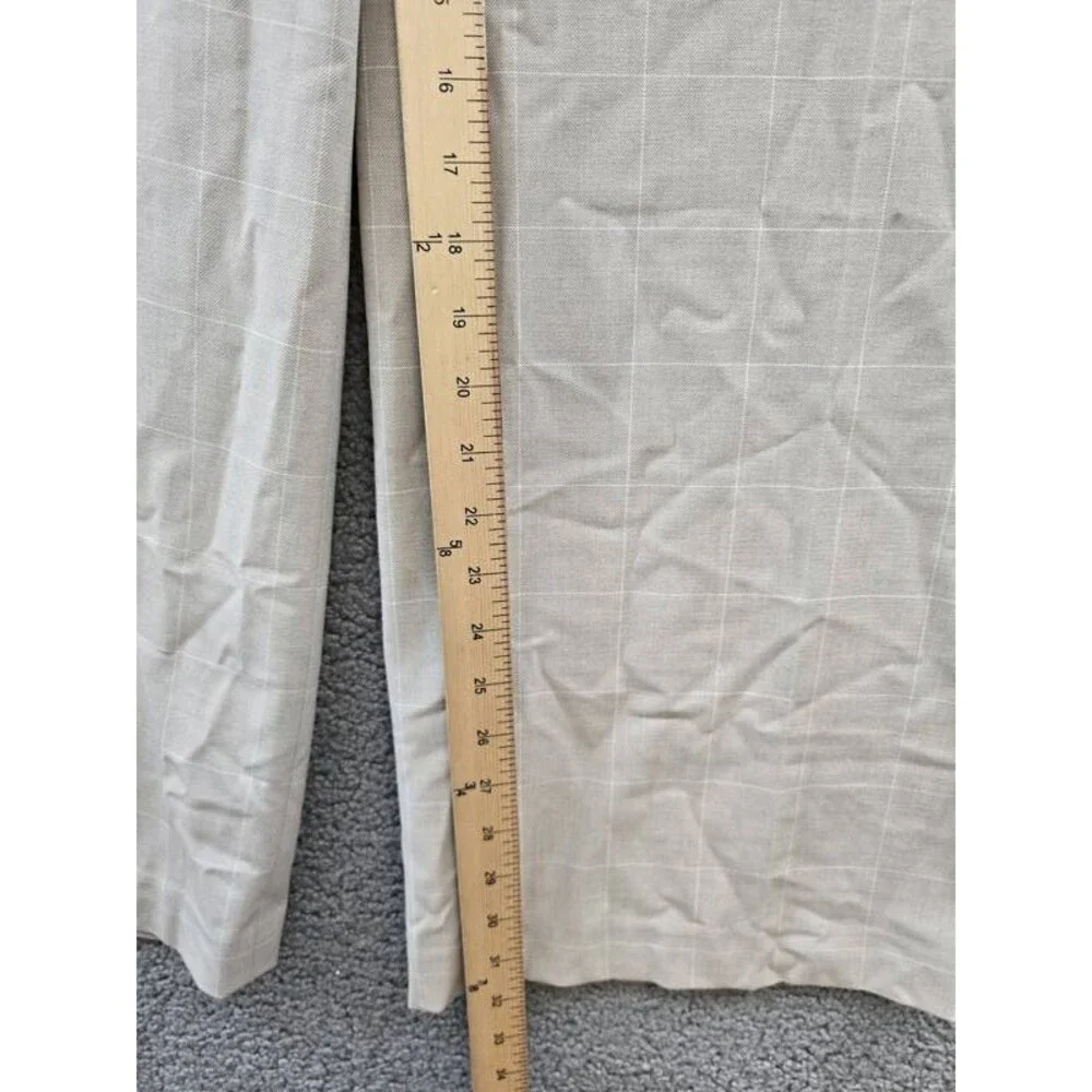 Calvin Klein Windowpane Print Wide Leg Pants Women's 8 Wicker Multi Zip Hook&Bar